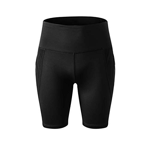 SOUTHSKY Women's Fitness Yoga Pants High Waist Tummy Contral Side Pocket Slim Leggings for Running Jogging BLACK/SHORTS (Black, M)