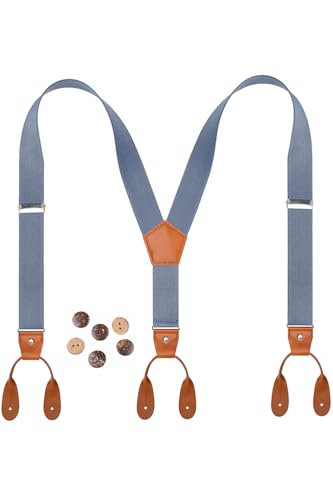 ZXEROYM Mens Suspenders 1.4 Inches Button End Elastic Adjustable Y-Back 43 IN Dusty Blue