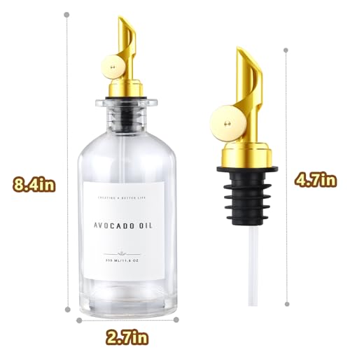 Olive Oil Dispenser Bottle with Bamboo Tray, Oil and Vinegar Dispenser Set w.Metal Pour Spout, Coffee Syrup Dispenser, Olive Oil Cruet Cooking Oil Dispenser for Kitchen