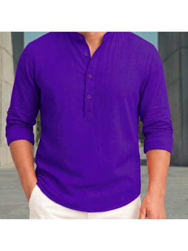 Image of DEELMO Men's Cotton Blend Solid Regular Fit Full Sleeve Short Kurta | Men's Trendy Short Kurta