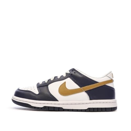 Nike Dunk Low Big Kids' Shoes (FB9109-111, White/Midnight Navy/Wheat) Size 7