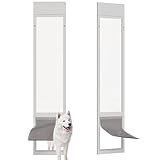 Dog Door for Sliding Glass Doors, Adjustable Height 76 1/8"-80 7/8" Aluminum Frame Tempered Sliding Door Dog Doors Insert with Lock, 10" x 15" Flap Size for Large Dogs