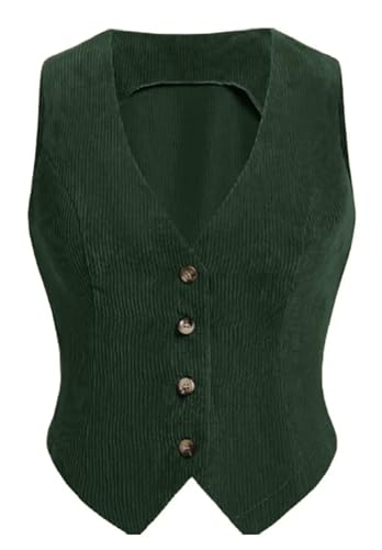 Women's Corduroy Waistcoat Solid Sleeveless Jacket Button Front V Neck Vest Crop Top
