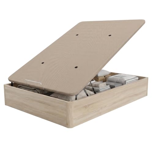DUÉRMETE ONLINE - Canapé Abatible Madera Gran Capacidad Cajón Grosor 30mm con Tapa Reforzada y Transpirable, 150x190
