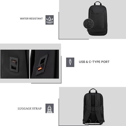 Image of F Gear Capri Black 20L Tech Laptop Backpack, USB & Type-C, 180 Wide Open | Premium & durable, 180-degree wide opening, USB & Type-C port, anti-theft pocket, luggage strap, 2 compartments & 2 pockets