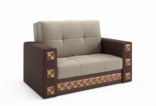 LIKMA Manila 2-Sitzer 141 cm Schlafsofa Dunkelbeige/Braun, Schlafcouch mit Bettkasten – bodenschonender Klappautomat ohne Rollen, HR-Schaum, Gästebett, Liegefläche 110 × 188 cm LIKMA Manila 2-Sitzer 141 cm Schlafsofa Dunkelbeige/Braun, Schlafcouch mit Bettkasten – bodenschonender Klappautomat ohne Rollen, HR-Schaum, Gästebett, Liegefläche 110 × 188 cm