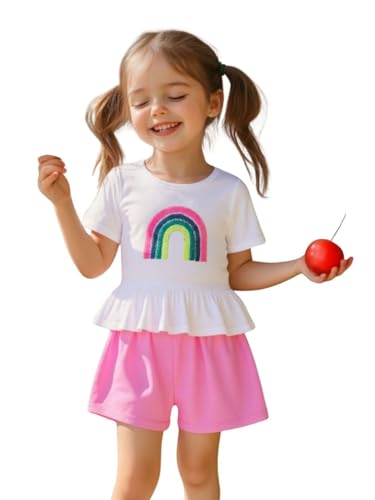 Image of HILEELANG Toddler Girl Summer Short Outfit Sets Cotton Short Sleeve Tops Tees Shorts Clothing Sets