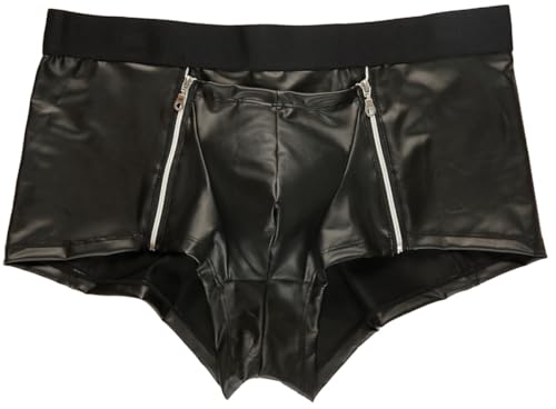Cave Hero Latex ähnliche Shorts mit Reissverschluss vorn - Wetlook Shorts mit Zwei Reissverschlüssen - schwarz Grösse L