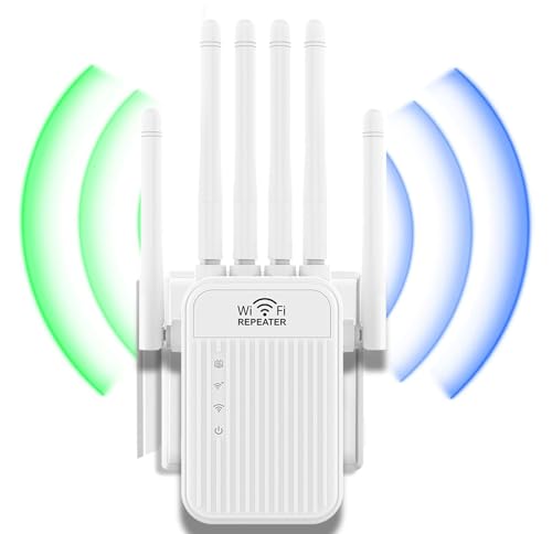 Repetidor WiFi,2025 Potente Amplificador WiFi,Amplificador señal WiFi,Repetidor WiFi Largo Alcance,6 Antenas,2 Puertos LAN,Cobertura de hasta 11800Sq.para Oficinas Y hogares,Fácil Instalación