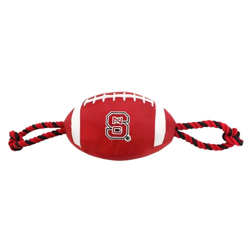 Pets First North Carolina State Football Dog Toy, Tough Quality Nylon Materials, Strong Pull Ropes, Inner Squeaker, Collegiate Team Color
