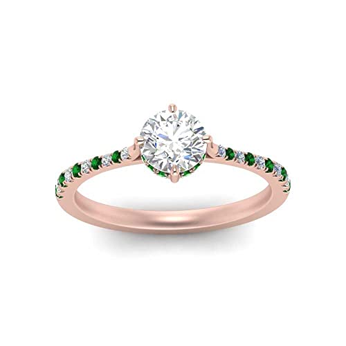Image of Choose Your Gemstone Compass Point Under Halo Round Engagement Ring Rose Gold Plated Round Shape Side Stone Engagement Rings Lightweight Office Wear Everyday Gift Jewelry US Size 4 to 12