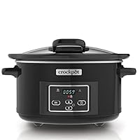 Crock-pot Pentola per Cottura Lenta, Slow Cooker, 4.7 litri, fino a 6 Persone, Coperchio con Cerniera, 2 Impostazioni Cottura, Spegnimento e Funzione Warm automatica, 220 W, Ceramica, Nero