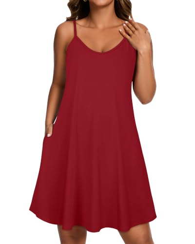 Image of Womens Spaghetti Strap Dress Summer Dresses Beach Pocket Casual Sundresses