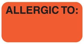 Tabbies 40525 250Ct 1-1/2x3/4in Allergic to Medical Alert Labels, Fluor Red