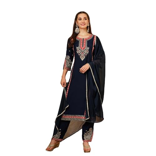 Image of Globus Women Kurta Set (GS567544 Navy Blue S)