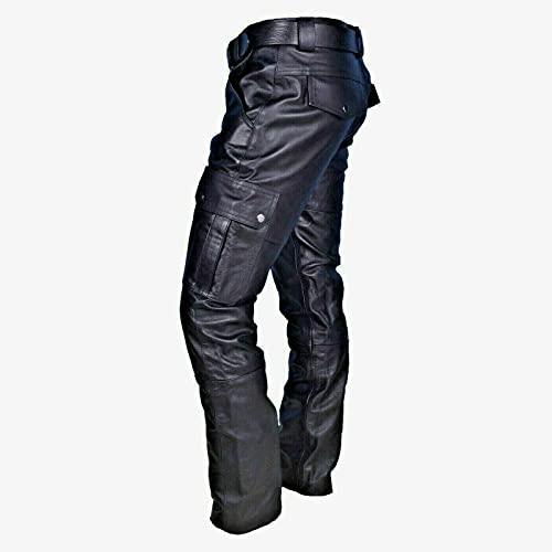 tuduoms Men's Fashion Retro Goth Trousers PU Leather Biker Pants Winter Casual Slim Fit Stretch Pant Hip Hop Skinny Pants3
