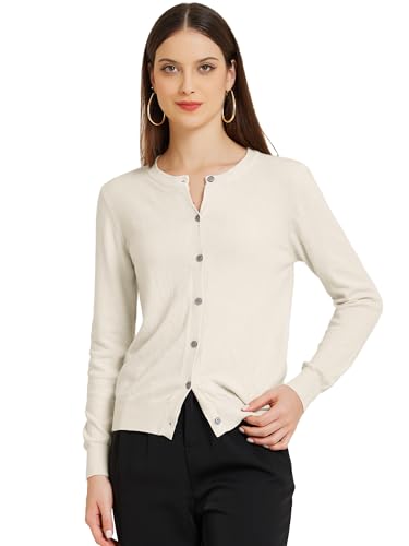 Image of Allegra K Women's Lightweight Button Cardigan Crewneck Long Sleeve Sweaters