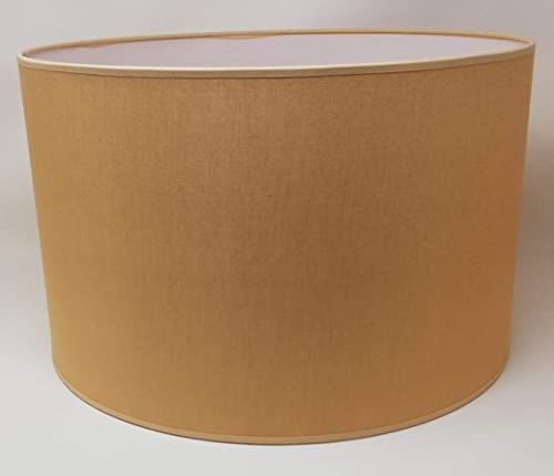 Abat-Jour Cylindrique Tissu en Coton Fait à la Main, pour Lampe de Table, Suspension, Lampadaire (Beige Foncé, Diamètre 40 cm x Hauteur 20 cm)