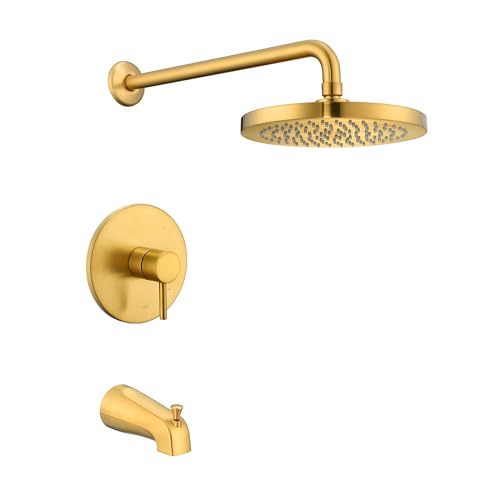 Luxier SS-C02-TG Single-Handle 1-Spray Bathtub and Shower Faucet with Valve in Brushed Gold