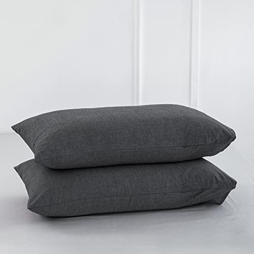 La mejor selección de Ropa de cama y almohadas disponible en línea. 47 MooMee, juego de fundas de almohada de ropa de cama, paquete de 2, 100% algodón lavado con textura de lino, transpirable, duradero, suave y cómodo (gris oscuro apagado, King)