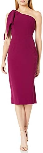 Dress the Population womens Tiffany One Shoulder Bow Detail Midi Sheath Dress, Dark Magenta, Small US
