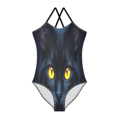 Black Cat Girl Halter Swimsuit, Summer Beach Swimsuit, 3-10