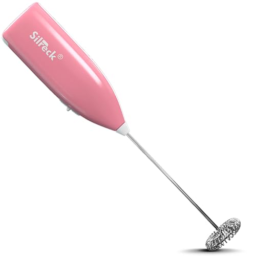 Image of Milk Frother Handheld - Powerful Electric Coffee Frother for Latte, Cappuccino & Matcha, Stainless Steel Whisk, Fast Foam in Seconds, Portable Battery Operated, (Pink)