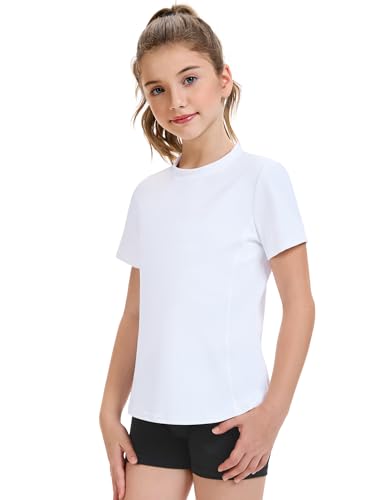 HASMES Girls Athletic Shirts Short Sleeve Active T-Shirts,Basic Tee Tops,Sports Activewear for Kids Teens