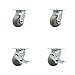 Stainless Steel Thermoplastic Rubber Donut Tread Swivel Caster w/Main. Free Bearings Set of 4 w/4" x 2" Gray Wheels - Includes 2 Swivel with Brakes&2 Swivel-1200lbs Total Capacity-Service Caster Brand