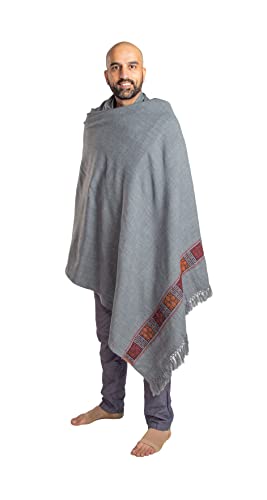 Om Shanti Crafts Meditation Shawl or Blanket, Vegan Wool Wrap, Oversize Scarf, Indian Blanket. Unisex