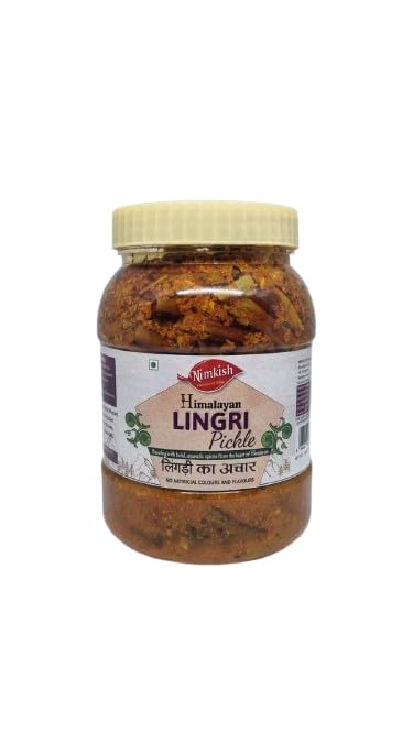 Nimkish Himalayan Lingri Pickle Fiddlehead Fern 73 Percent | For Meals Side Dish Condiment Use | Lingri Mustard Oil Salt Turmeric Red Chilli Traditional Achar Jar Food Serving - 500 g-image-23