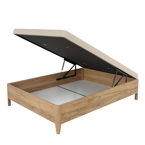 Canapé 135x190 cm Cama Dormitorio Cope, Tapa Reforzada Anti-Curva, Apertura Manual Bombines Gas, Roble Amazonas