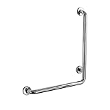 Barra de sujeción para ducha, acero inoxidable, 70 x 50 cm, en forma de L, rieles de seguridad en ángulo vertical, pasamanos de esquina antideslizante montado en la pared para personas mayores con
