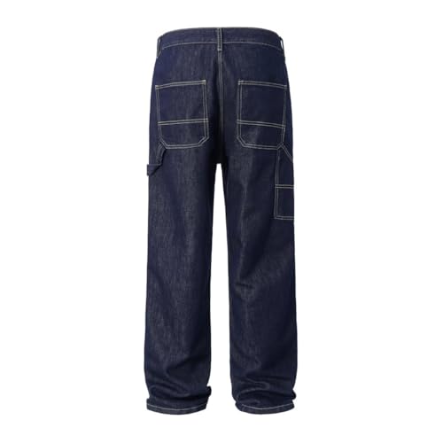 Men’s American Style Lightning Pattern Washed Jeans, Gradient Color, Straight Loose Fit Trousers3