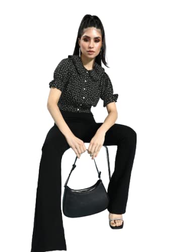 Image of Style Quotient Black White Peter Pan Collar Shirt Style Crop Top