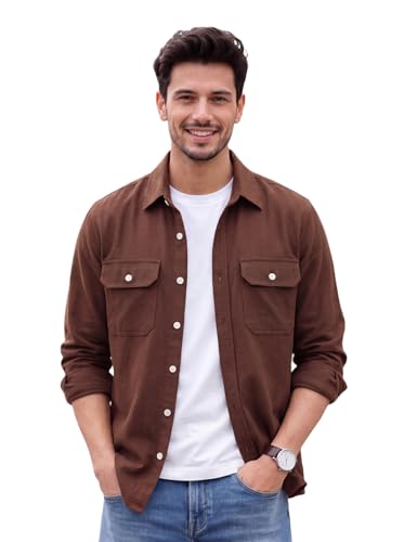 Image of Amazon Brand - INKAST Men's Cotton Blend Button Down Shirt | Long Sleeve Casual Lightweight Breathable Collared Shirts | Soft Comfortable Everyday Wear |Two Flap Chest Pockets |Using like Jacket Shirt