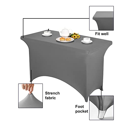 Image of FORLIFE Spandex Table Cover - Fitted 4ft Rectangular Tablecloth, Stretch Patio Cover, Universal for Wedding, Banquet, Party (Gray)