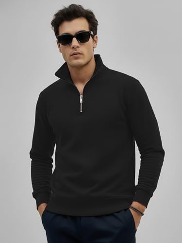 Image of LEOTUDE Men High Neck Zipper Full Sleeve Cotton Knitted Winter Sweater for Man (Color Black)