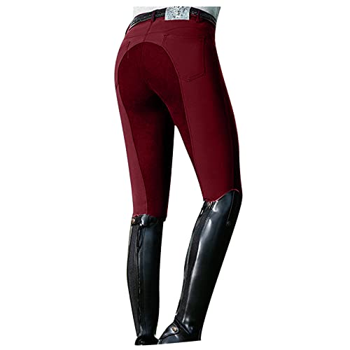 Misaky for Women Women's Horse Riding Pants Breeches Exercise High Waist Sports Riding Equestrian Trousers Comfort & Style Y Red Wine, X-Large