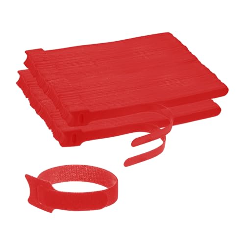 M METERXITY Paquete de 200 bridas reutilizables para cables, 8 pulgadas, cierre de gancho y bucle ajustable, bridas de alambre, bridas multiusos para oficina, hogar, centros de datos [rojo]
