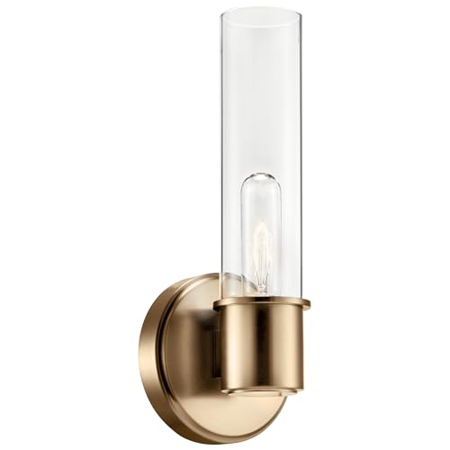 Image of Kichler Aviv 1-Light Wall Sconce, Modern Light with Clear Glass in Champagne Bronze, for Bedroom, Laundry Room, Kitchen or Hallway (13 inch x 5.5 inch), 52653CPZ