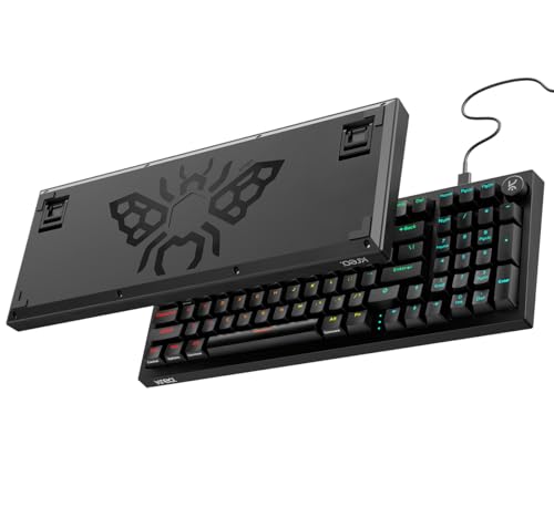 Image of Kreo Hive 98 Wired RGB Mechanical Gaming Keyboard | Full Size 98 Keys, Metal Volume Knob, Per-Key RGB, Hot-Swappable Switches (All Black, Brown)