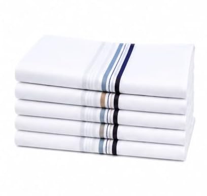 Men's White Cotton Handkerchiefs with Striped Border, Pack of-picture-55
