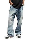 Mens Baggy Jeans Y2k Skater Vintage Plain Pants Casual Wide Leg Loose Fit Denim Hip Hop Jean
