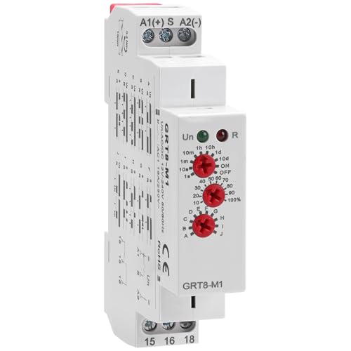 Multifunction Time Relay, 16A Delay ON Off GRT8-M1 AC DC 12-240V with 10 Relay Timer Control Delay...