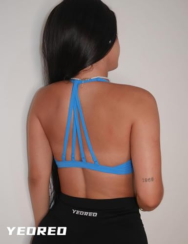 Image of YEOREO CoreFlex Sports Bras for Women Padded Strappy Open Back Workout Top | Light Impact Criss Cross Bra Yoga Gym Crop Top