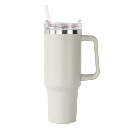 Ziofy 40oz Tumbler with Straw and Lid 1200 ml Insulated Tumbler with Straw Stainless Steel Coffee Cup Travel Mug, Water Bottle Vacuum Insulated for Hot and Cold Drink (Cream)