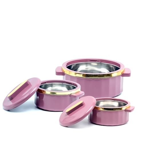 Image of MODWARE MAYORA Insulated Casserole Set, 3 Pieces, Stainless Steel Inner, Food Grade Plastic, 500ml 1000ml 1800ml, Burgundy