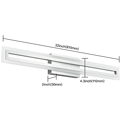 Image of SOLFART Brushed Nickel Bathroom Vanity Light 32 Inch Bathroom Lighting Fixtures Over Mirror 6000K
