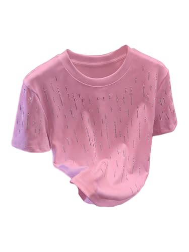 Image of RoseSeek Women's Beaded Sequin Tops Bowknot Bow T Shirt Short Sleeve Crewneck Trendy Tee Top Y2k Tops